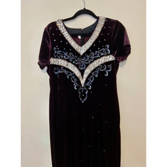 Vintage Long Purple Velvet/Velour Bedazzled Gown - Picture 2 of 5